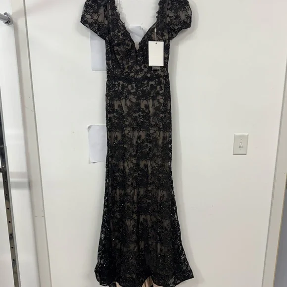 chinese dress ladies Mac Duggal V Neck Embellished Flutter Sleeve A Line Gown, 4 / Mist